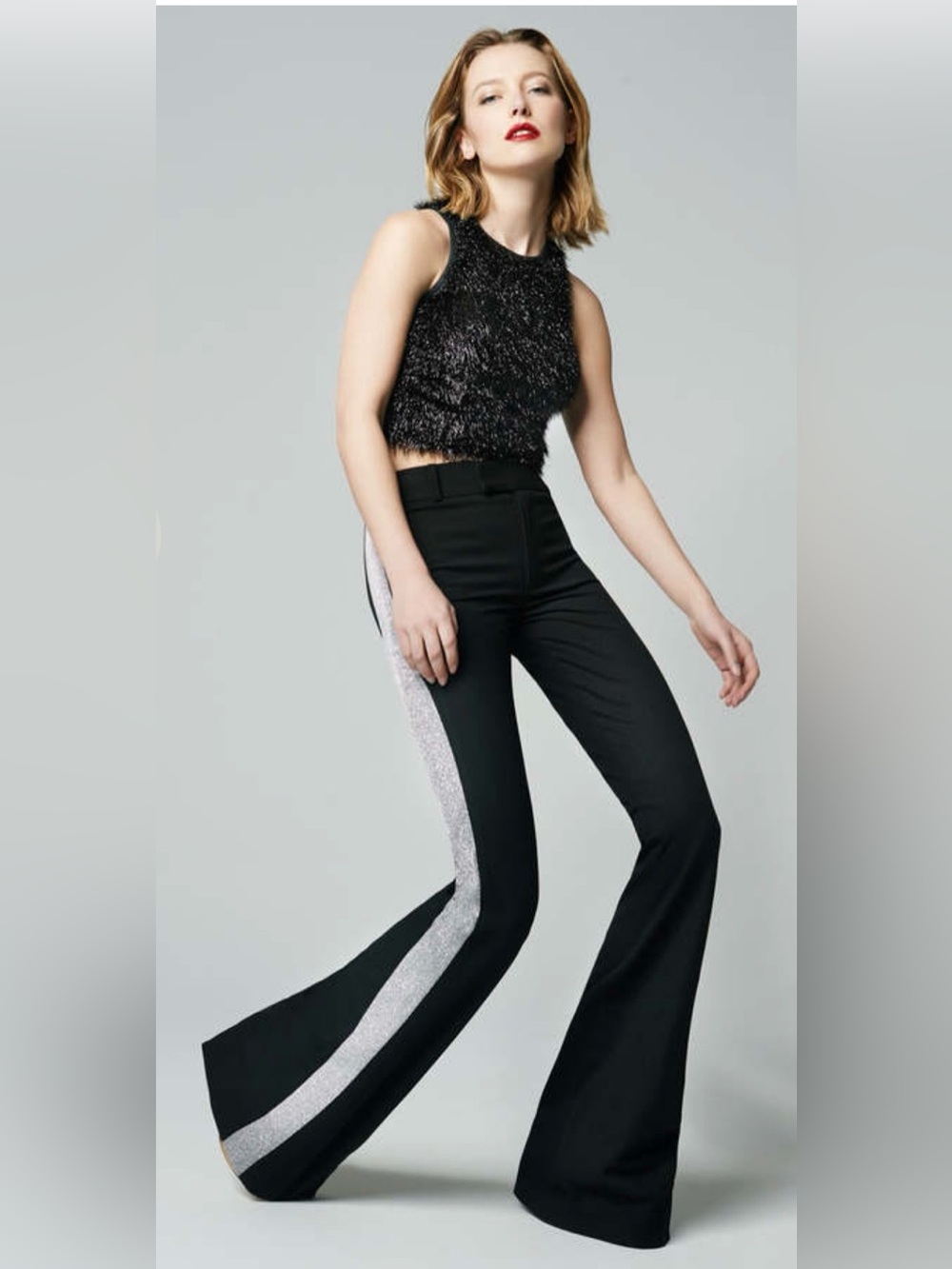 NWT Smythe Tuxedo Stripe Bootcut Pants Black Silver Size 12/31 - originally $475 - Picture 2 of 7